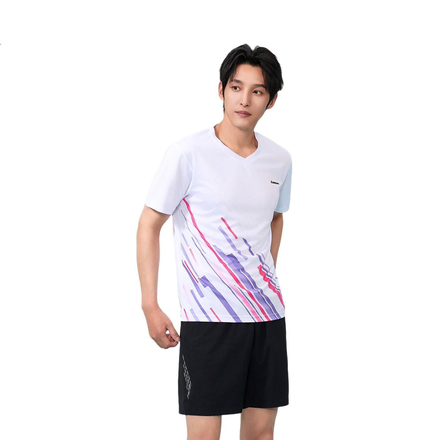 KAWASAKI Men's Badminton Set Short Sleeve + Shorts Sweat-Absorbing Quick-Dry Training Competition Sportswear D1826 White XL