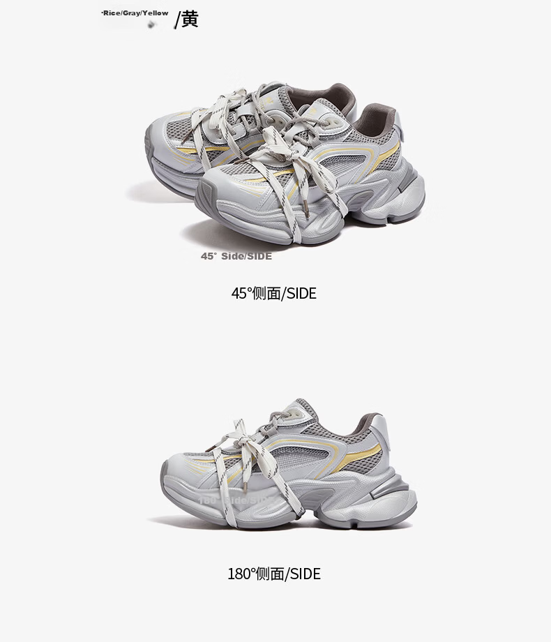 CAMEL Silver Star Dad Sneakers Women Mesh Patchwork Height Increasing Casual Shoes L26S283083W Silver (Breathable Mesh) Size 38 38