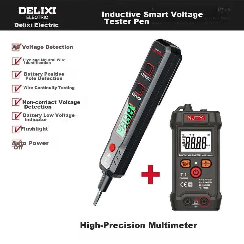 Delixi Electric Tester 2897 Smart Voltage Detector Multifunction Wire Breakage Tester Digital Induction Electrician Test Pen