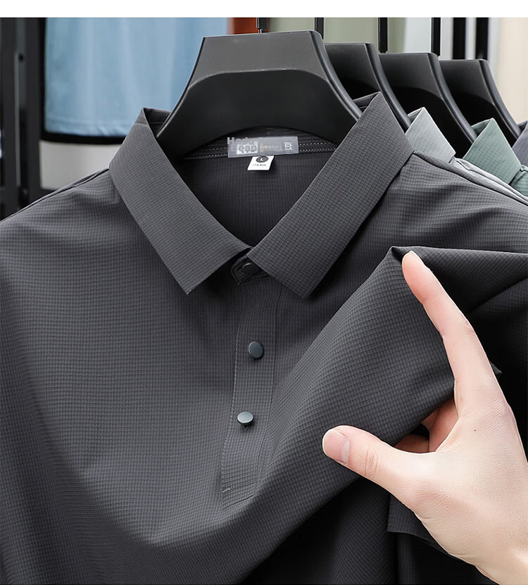 Hodo Men's Short Sleeve Polo Shirt Summer Breathable Business Collar T-Shirt Ice Silk Quick-Dry Top Black 2XL 15
