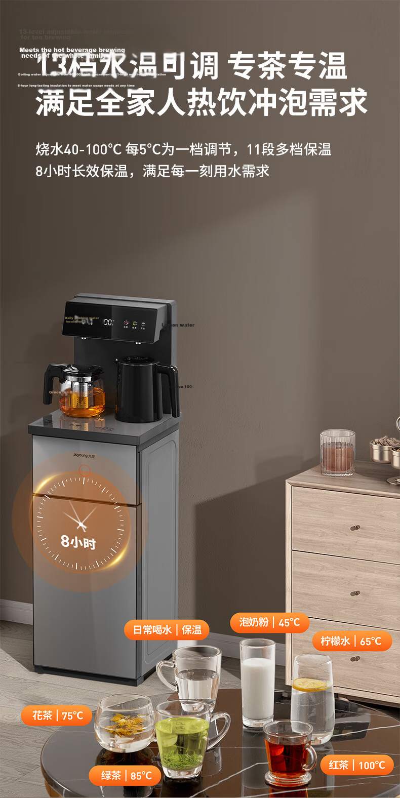 Joyoung Titanium Tea Bar Machine 2026 New Home High-End Living Room Healthy Water Dispenser Bottom-Load Water Bucket Kettle Smart Integrated 0 Coating 0 Odor JD Self-Operated PR1C12 9