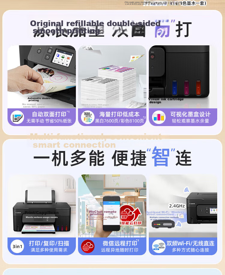 Canon G3810 High-Capacity Refillable Ink Tank Color Printer Copier Scanner for Home Student Office Wireless Mobile Connection [G3810 White] 2