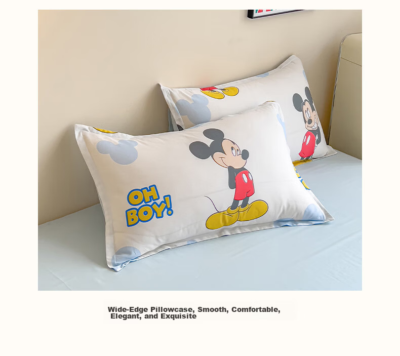 Disney Cute Mickey Cartoon Style 100% Cotton Four-Piece Kids Bedding Set, Pure Cotton Duvet Cover 200x230cm, Disney Bed Linen 17