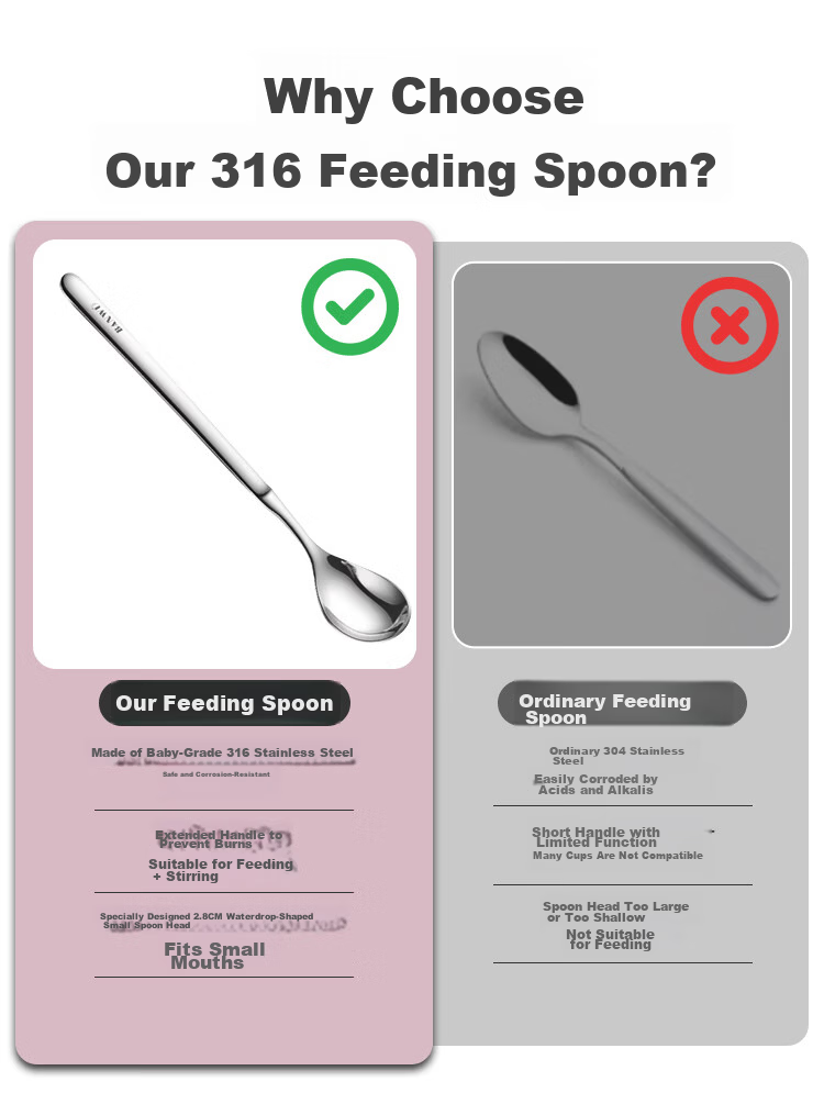 Banwu Life 316 Stainless Steel Feeding Spoon Baby Spoon Stirring Long Handle Children's Eating Training Spoon 5