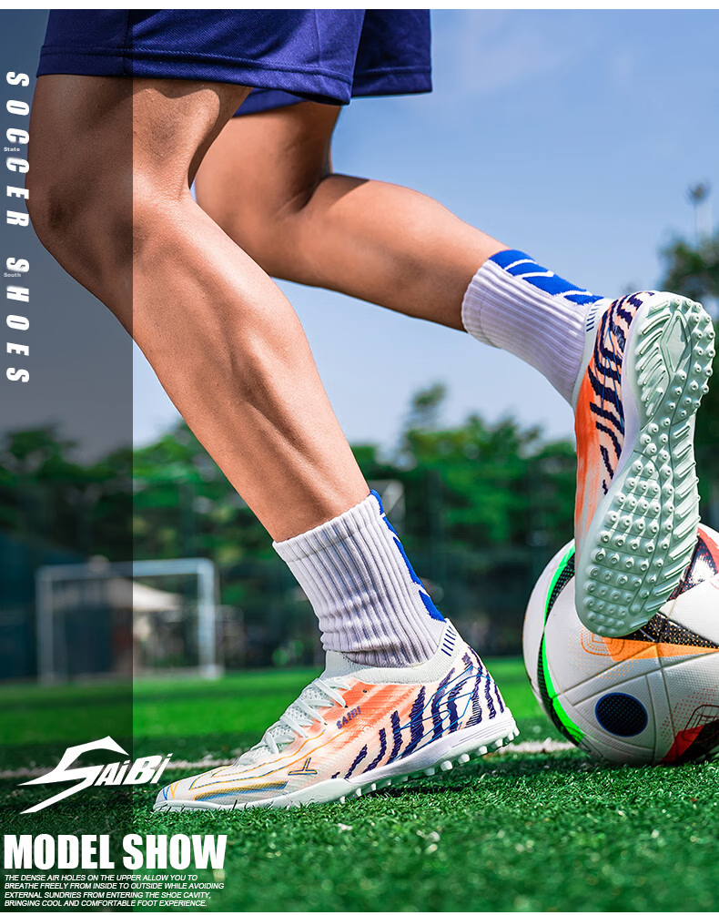 SAIBI Men's Soccer Shoes TF Turf Studs Adult Youth Student Professional Training Competition Shoes 3649S Off-White Red Size 44 22
