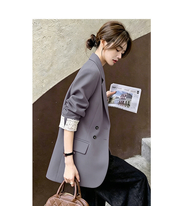 Demana [Sharp Aura] Spring Urban Commuter Style Lace Splice Double-Breasted Loose Slimming Coat for Women Premium Feel 18