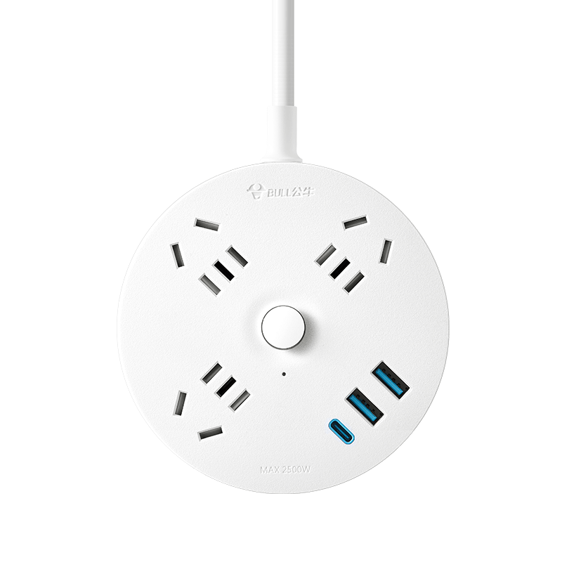 BULL 30W PD Fast Charging Power Strip/surge Protector/power Bar/extension Cord, Round Socket, 3 USB Ports + 3-Prong Master Switch, Total Length 1.8 Meters, GN-R203U30