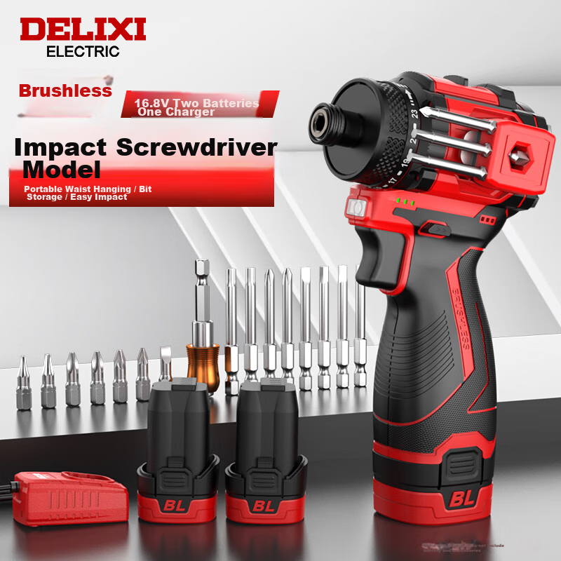 DELIXI ELECTRIC Brushless Impact Screwdriver Cordless Electric Screwdriver Rechargeable Lithium Drill Power Tool