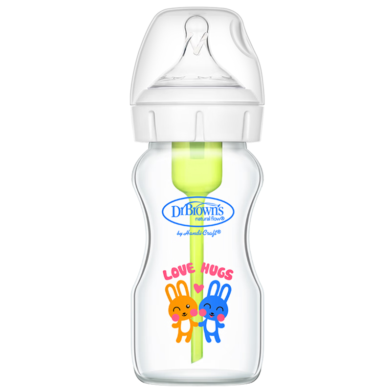 Bulangboshi Glass Baby Bottle, for Newborns 3-6 Months, Anti-Colic And Anti-Choking, Wide Neck Bottle 270ml, Double Rabbit Desig