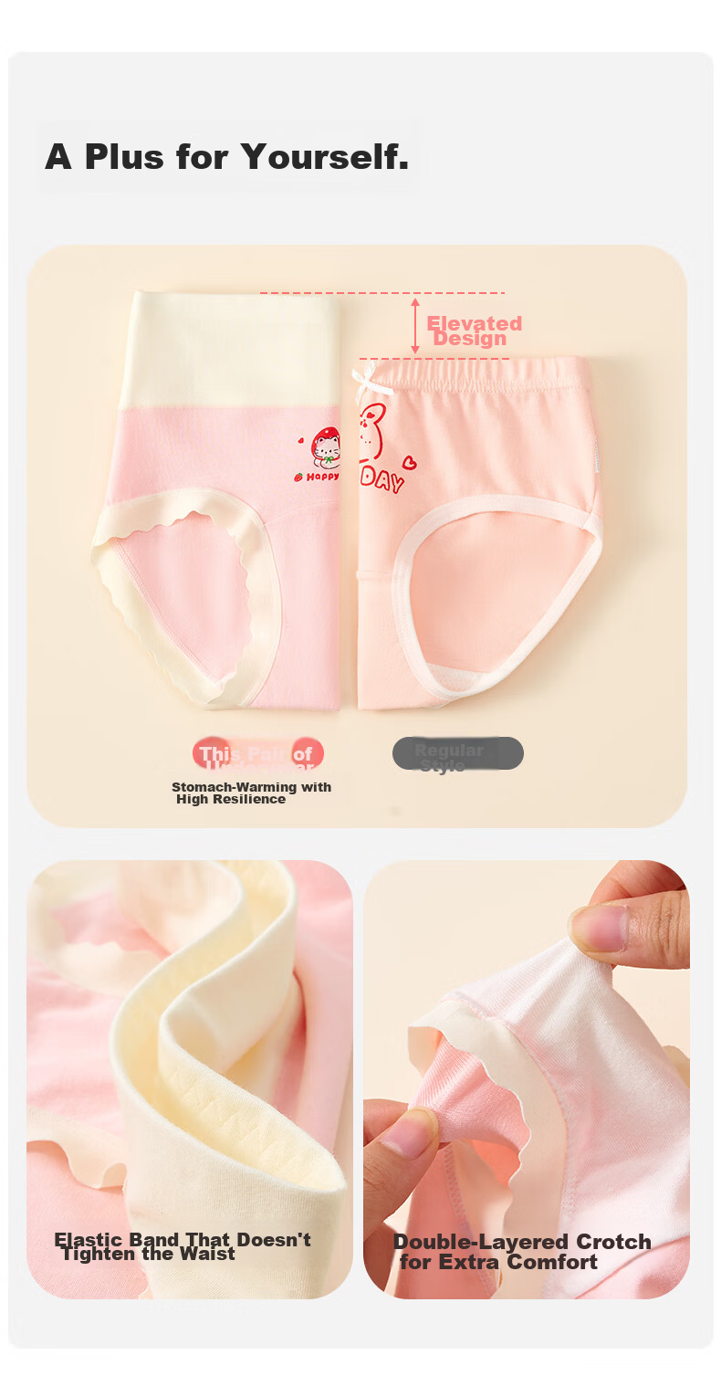 Mark Fairwhale Girls' Cotton High-Waist Briefs for Middle School Children, Pure Cotton Developmental Triangle Shorts for Girls Aged 6-12 13
