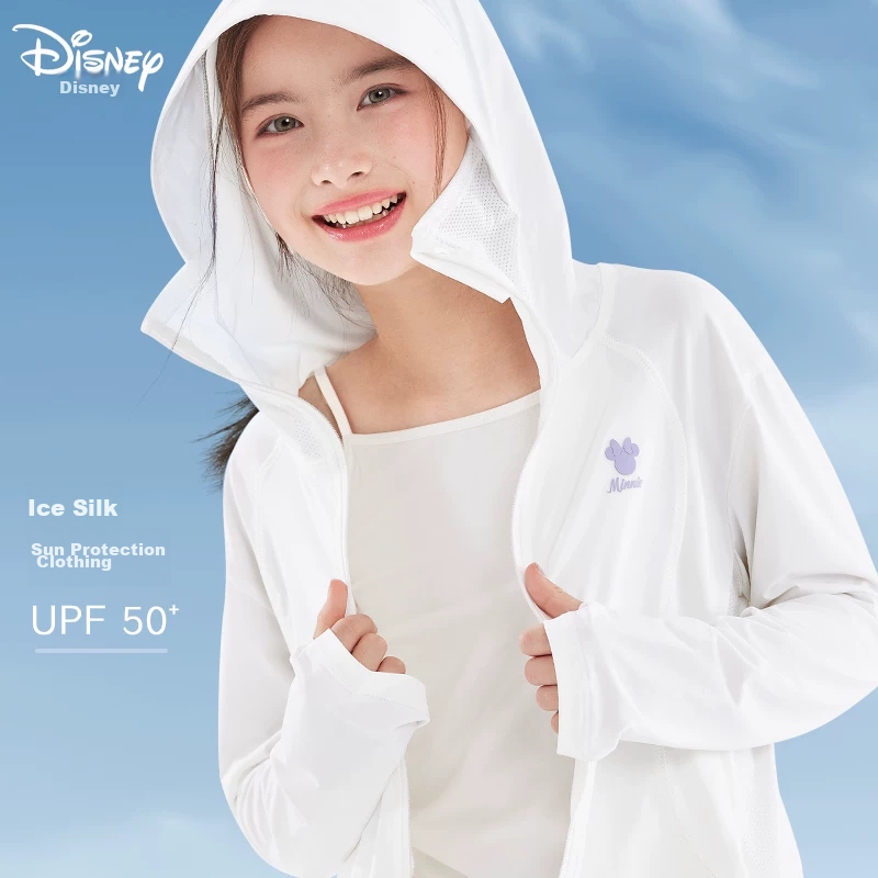 Disney Girls' Summer Sun Protection Jacket Kids UV Protection Skin Jacket Big Children Ice Silk Coat 10001 White 130