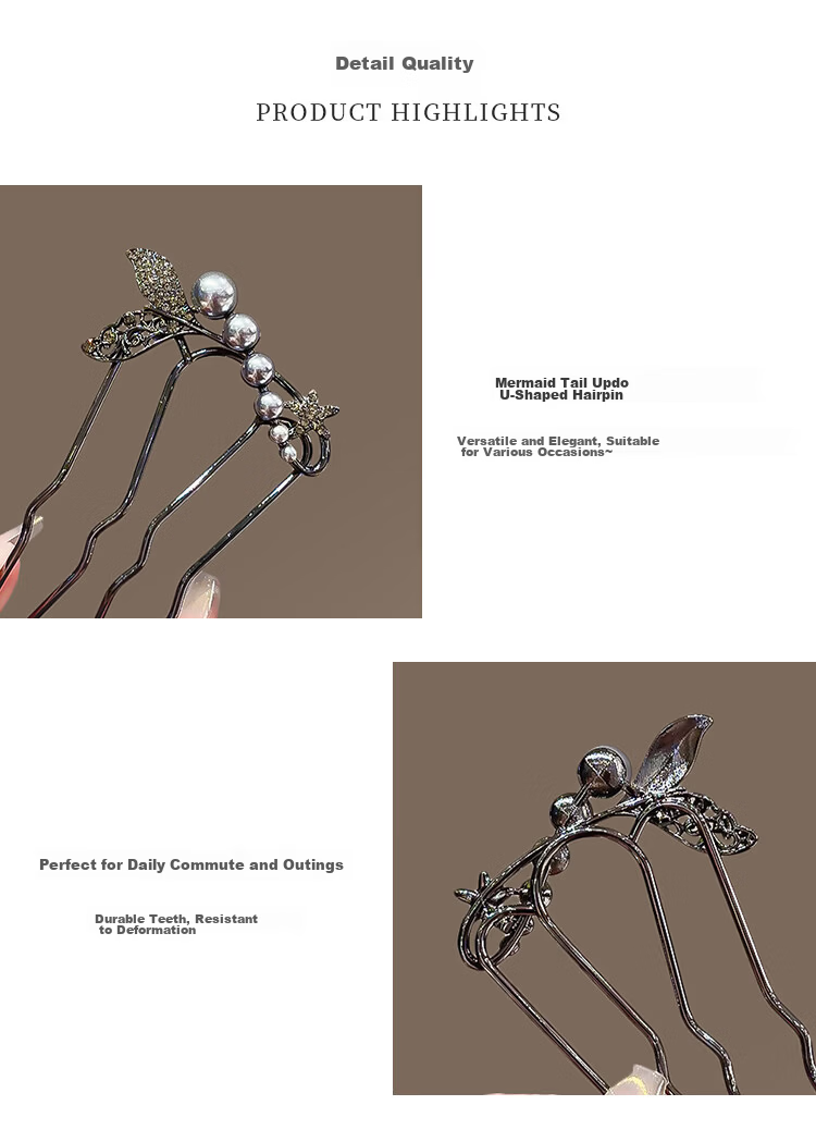 Xiangwan Hairpin Hair Clip U-Shaped Comb Mermaid Tail Hairpin Hairpin Women Daily Hair Styling New Year Gift 3