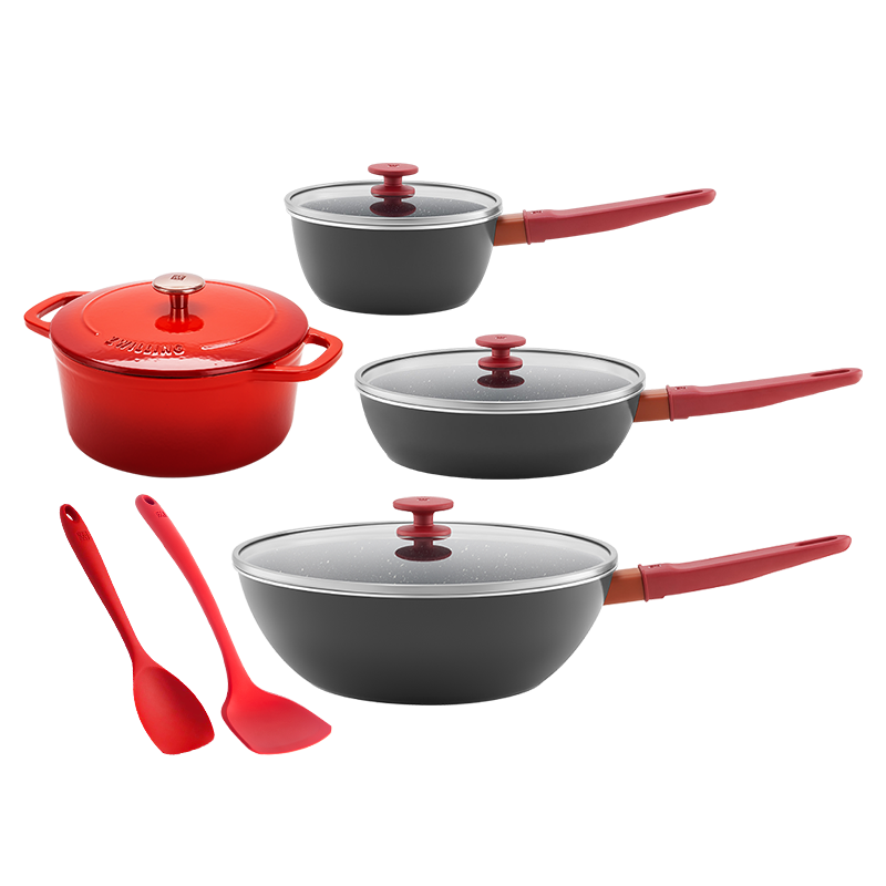 ZWILLING Cookware Set Now Plus II Titanium Non-Stick Wok, Soup Pot, Steamer, Frying Pan, Milk Pot, Enamel Pot, Knife Set, Kitchen Utensils 16-Piece Set