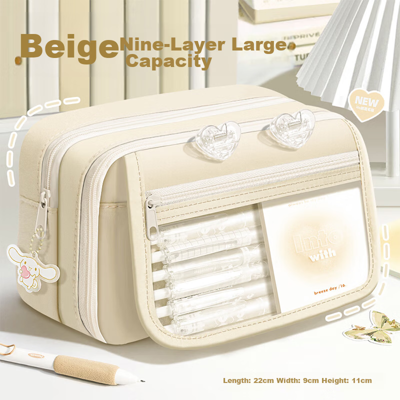 Meijiwan Large Capacity Transparent Pencil Case Stationery Box for Elementary and Middle School Students High-Value INS Style Girls Back-to-School Gift Multi-Layer Storage Multifunctional Pencil Bag C 1