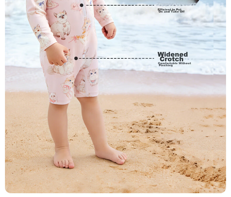 Happy Little Bear Kids Swimsuit Baby One-Piece UV Protection Quick-Dry Mid-Sleeve Swimwear Summer Outdoor 20