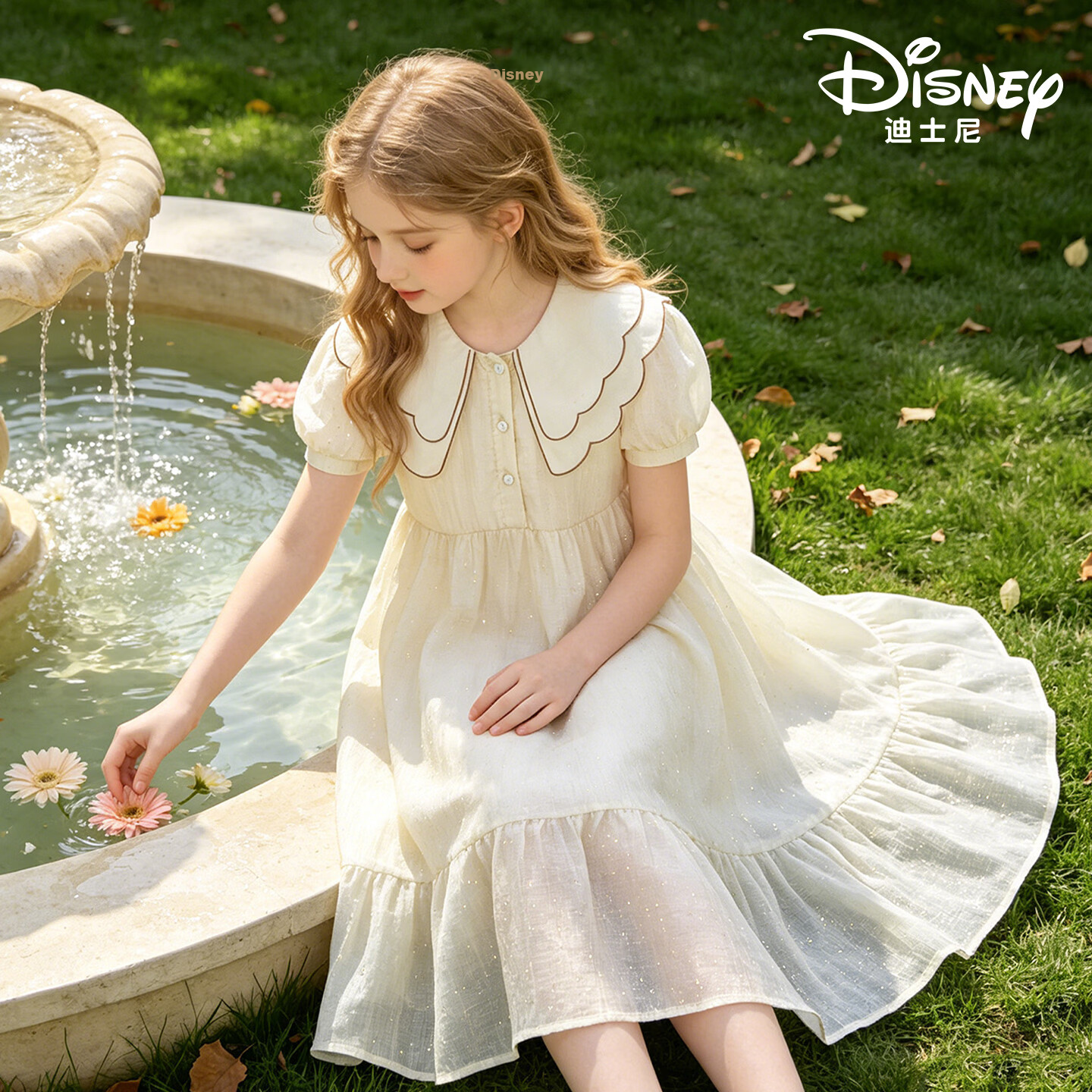 Disney Girls' Tencel Dress Summer Lightweight Princess Dress for Older Kids EQ083 Oatmeal 130