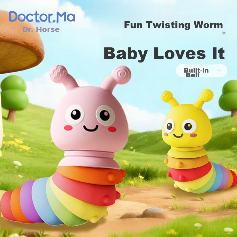 Dr. Ma Baby Silicone Teether Rattle Toy 0-1 Year Old Soothing Twist Caterpillar