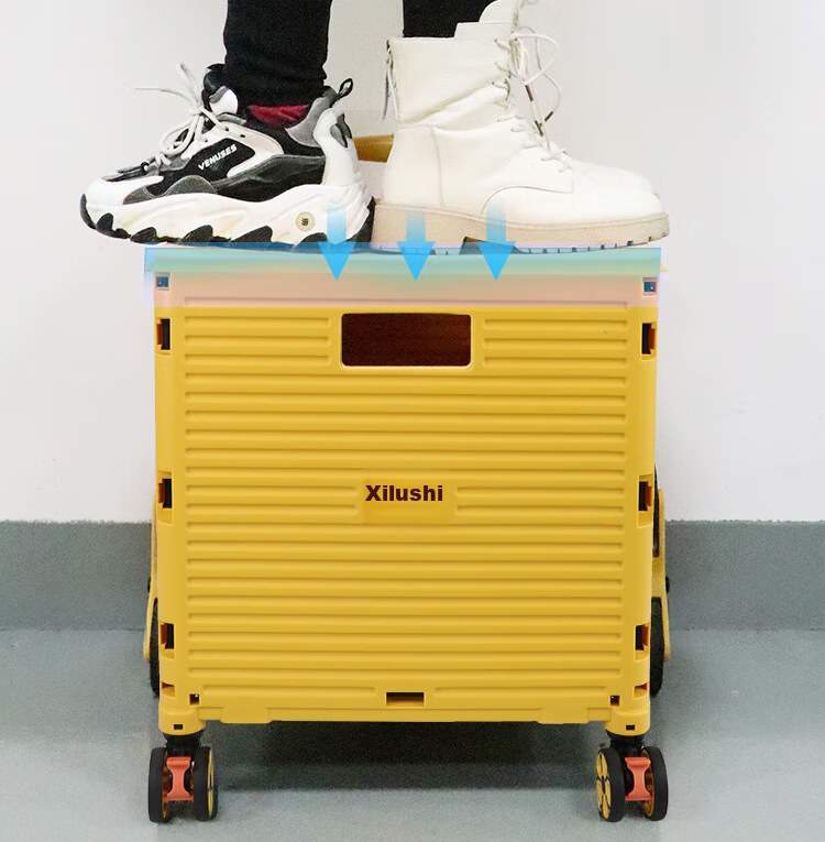 SELORSS Foldable Hand Cart Elderly Shopping Cart Small Trolley Shopping Cart Pull Cart Push Cart Large Wheel Yellow BY06-F 15