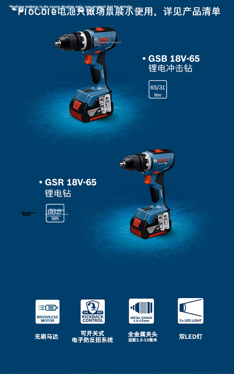 BOSCH GSR 18V-65 Cordless Brushless 2.0Ah Dual Battery Drill Driver Set with GAL1820 Charger 2