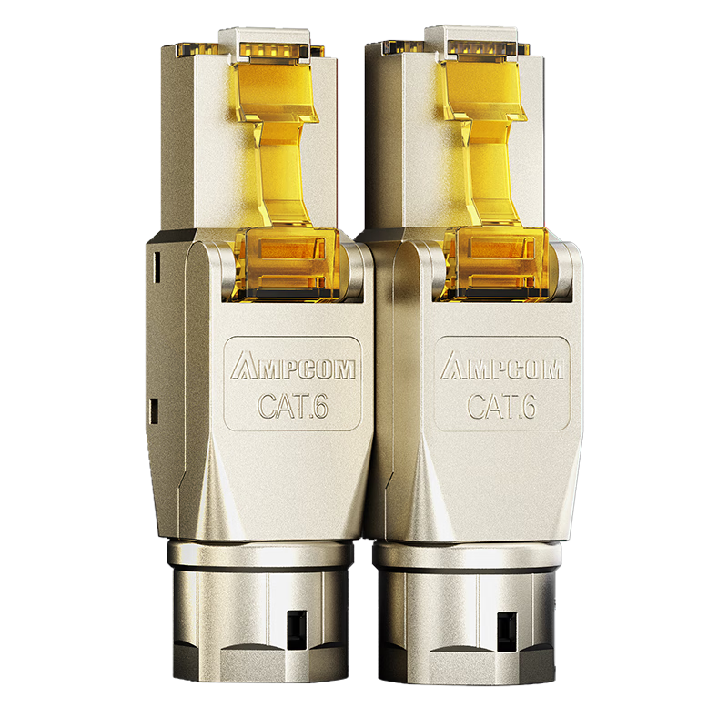 AMPCOM CAT6 Tool-Free RJ45 Shielded Gold-Plated Zinc Alloy 8P8C Ethernet Connector AMC6102