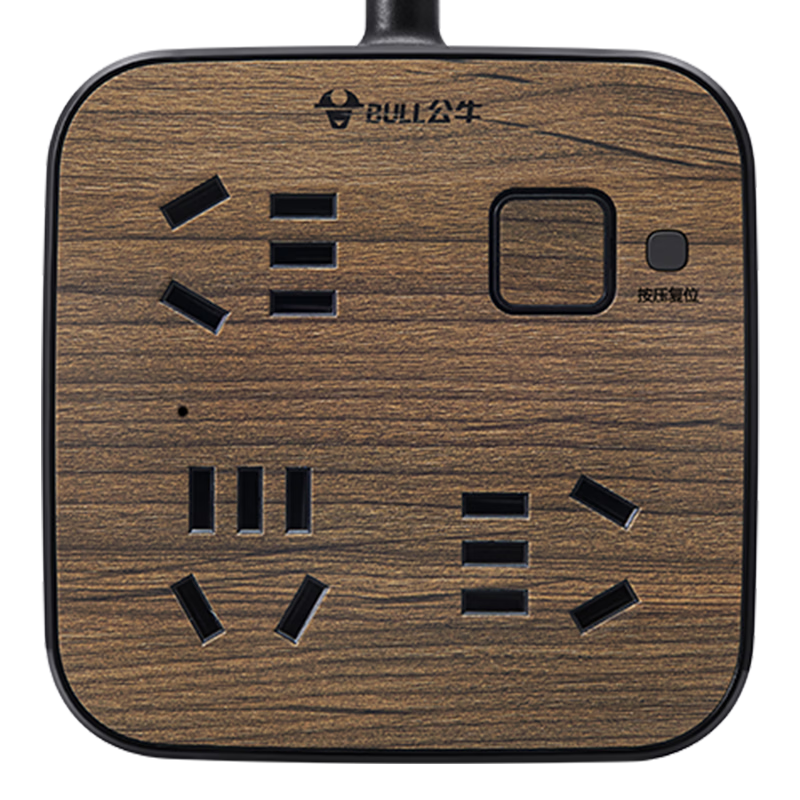 BULL Power Strip / Extension Cord / Surge Protector / Multi-Outlet Strip / Power Board / Cable Reel, 6 Outlets with Master Switch, 1.8 Meters, Black Wood Grain, GN-R3330