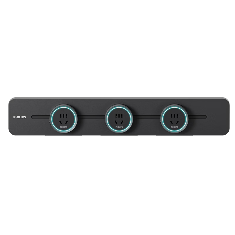 PHILIPS Slim Track Socket Ambient Light Movable Power Strip Wall-Mounted Island Rail 50cm with 3 Adapters Black