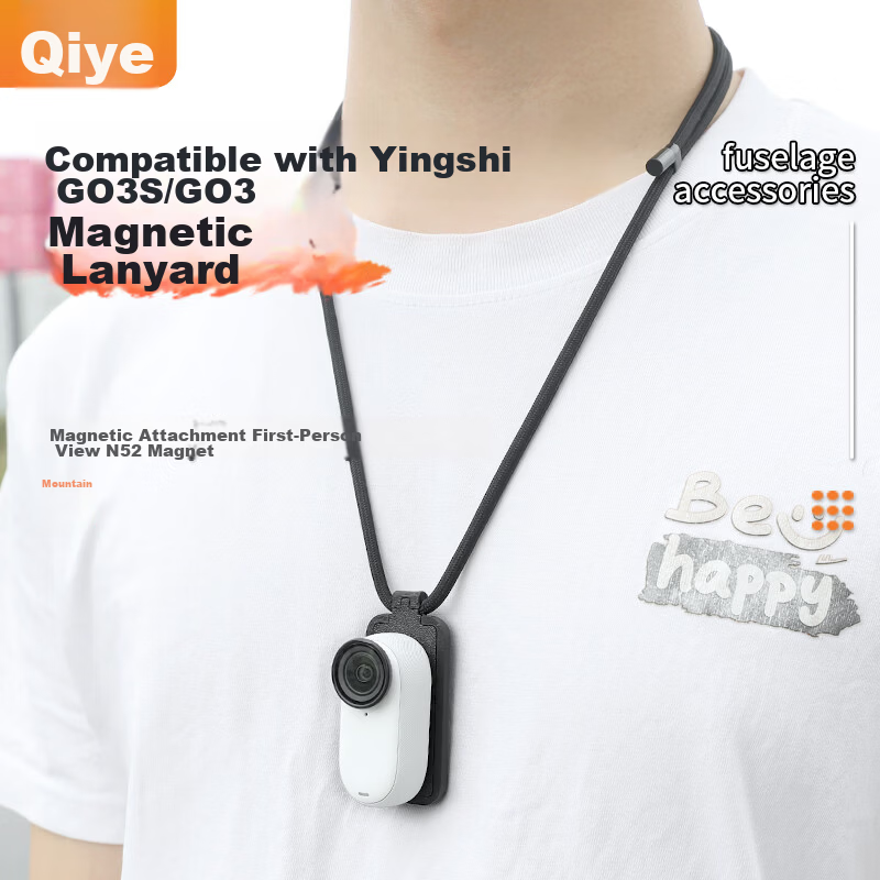 Qiye Magnetic Lanyard Stand for Insta360 Thumb Camera Go3S Accessories Go3 Lens Magnetic First-Person Shoulder Chest Strap