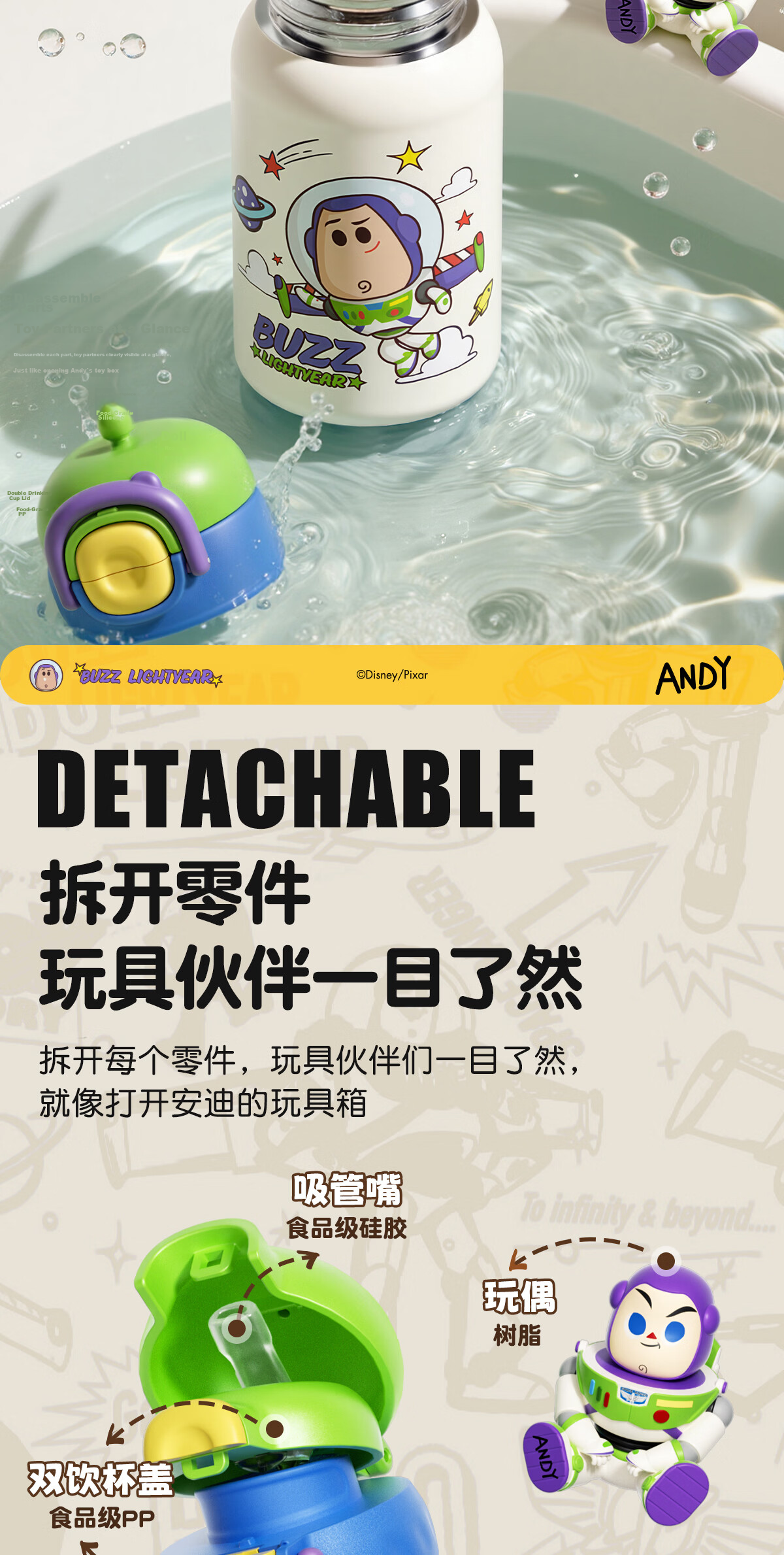 Germ Toy Story Kids Insulated Straw Cup Boys Student School Water Bottle 520ML Alien 11