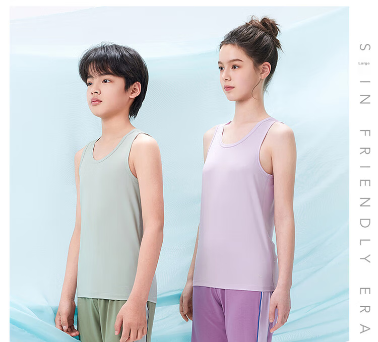 THREEGUN Kids Cooling Modal 3A Antibacterial Boys Girls Crew Neck Vest Sky Blue 150 29