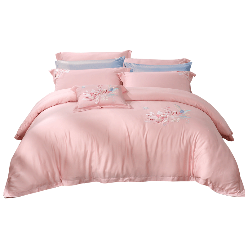 Fuanna 60S Lyocell Tencel Cooling Four-Piece Bedding Set Double Extra Large Summer Sheet Duvet Cover Pillowcase 230x229cm Pink