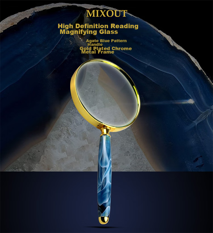 MIXOUT Handheld High-Definition Magnifying Glass for Reading Books And Newspapers, Appreciation of Art, Gold-Edged Blue-Striped Magnifier 2