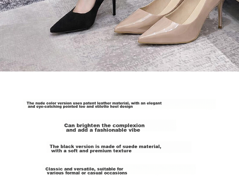 FOOTOPPO Nude Pointed Toe Stiletto Patent Leather High Heels Women's New Comfortable Professional Shoes 2