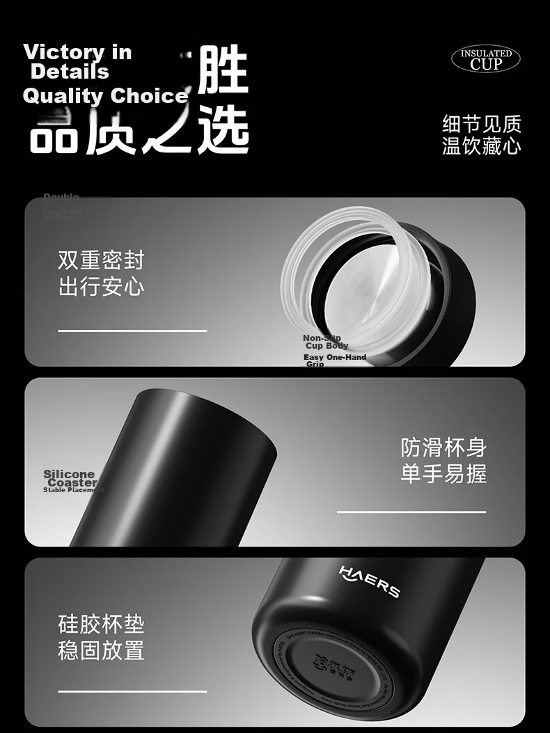 HAERS Insulated Water Bottle Men Tea Separation Water Cup Women Office Business Coffee Mug Stainless Steel Cup Moon Silver 500ml 15