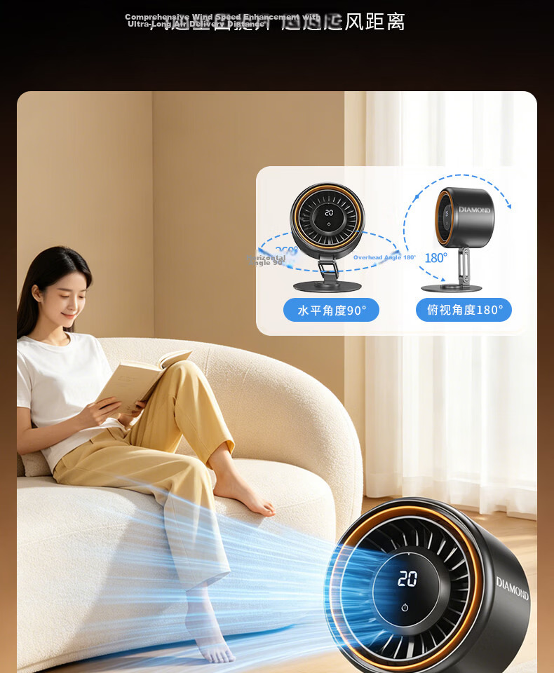 Diamond Brand [Storm Whisper] Desktop Mini Fan USB Portable Rechargeable Electric Fan Outdoor Camping Long Battery Life Cooling Device Dorm Bedside Small Fan WB18 Gray 13
