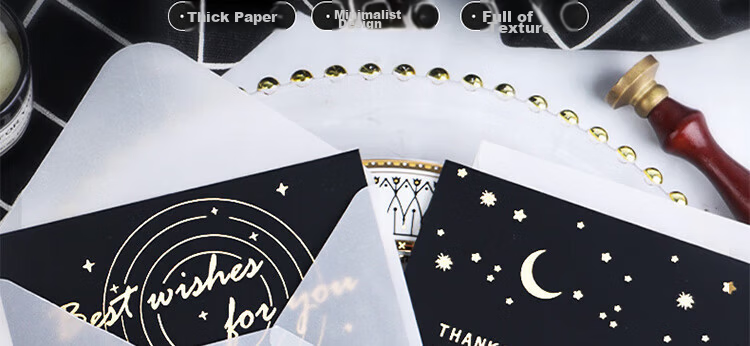 E-Muguo Greeting Cards Set of 4 with Envelopes, Letter Paper, Gift Birthday Cards, Confession Gifts, Ins Style Business Blessing Cards, Wish Cards, Thanksgiving Cards, Black with Gold Foil 2
