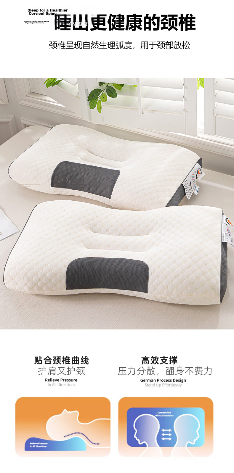 Hodo Massage Neck Pillow for Adults, Sleeping-Specific Cervical Pillow Core, High-Elastic Deep Fiber Pillow, 40*60cm, One Pillow 8