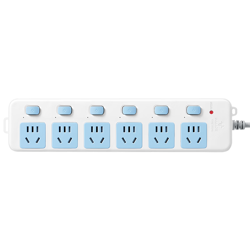 BULL Power Strip / Extension Cord / Surge Protector / Multi-Outlet Strip / Power Bar / Cable Reel, 6 Outlets with Individual Switches, 1.8 Meters Long, GN-317