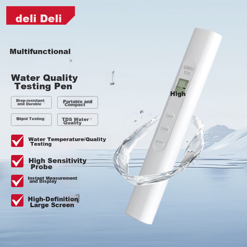 Deli TDS Water Quality Tester Pen High Sensitivity Digital Water Temperature Meter for Home Tap and Purified Water Detection Instrument