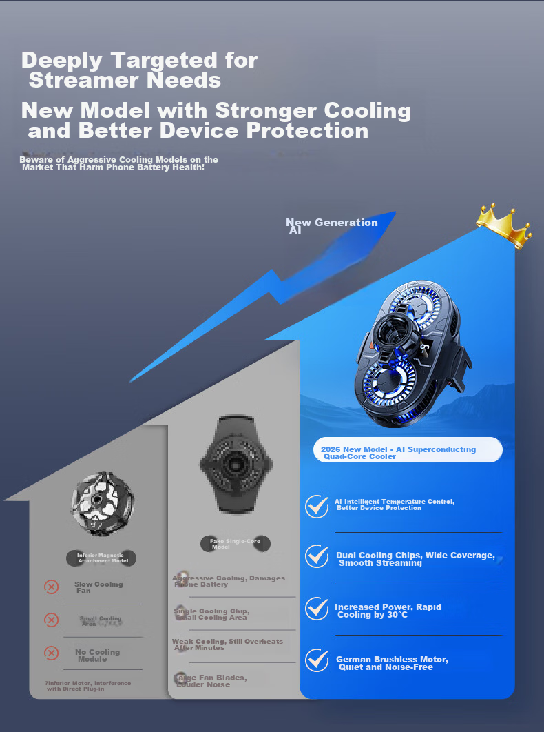 JIAHUACAI AI Dual-Core Temperature Control Mobile Phone Cooler Semiconductor Cooling Device Silent Fan Ice Clip Gaming King PUBG Accessory 2