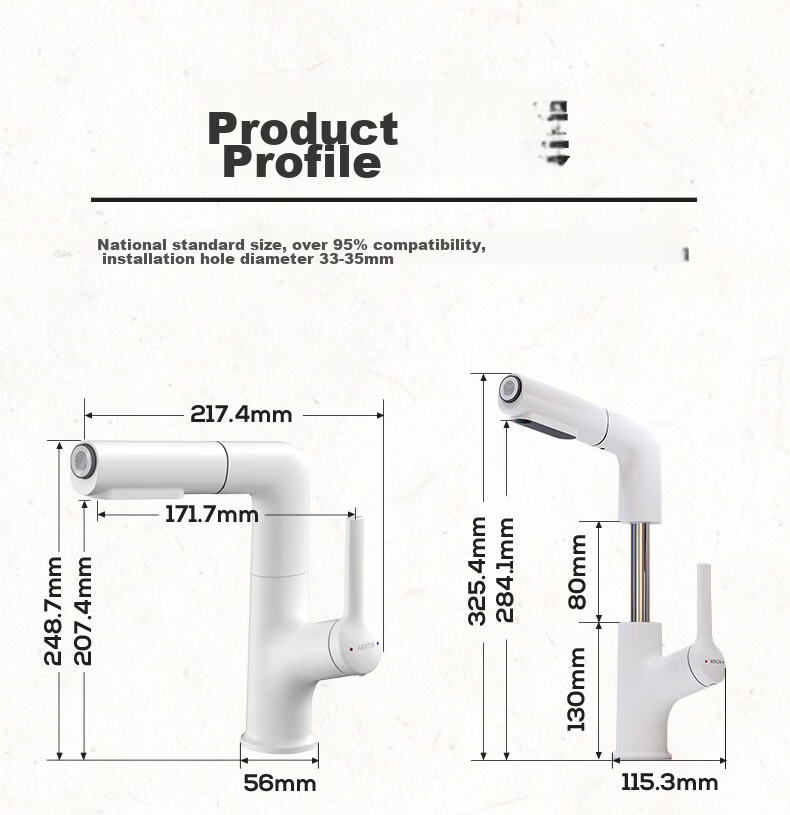 ARROW YJ Basin Faucet Adjustable Pull-Out Kitchen and Bathroom Sink Mixer Tap Rotatable Hot and Cold Water Faucet 20