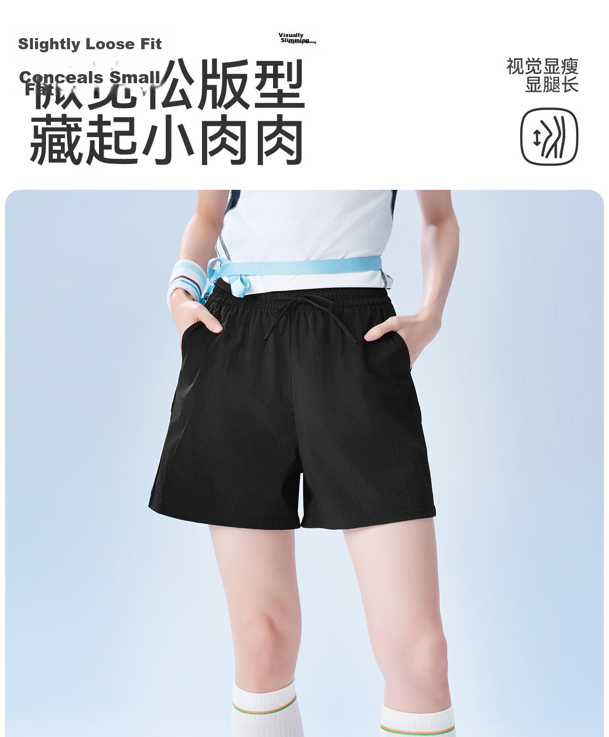 361° Women's Cooling Sports Shorts Summer New Breathable Training Fitness Running Black Casual Knee-Length Pants 10