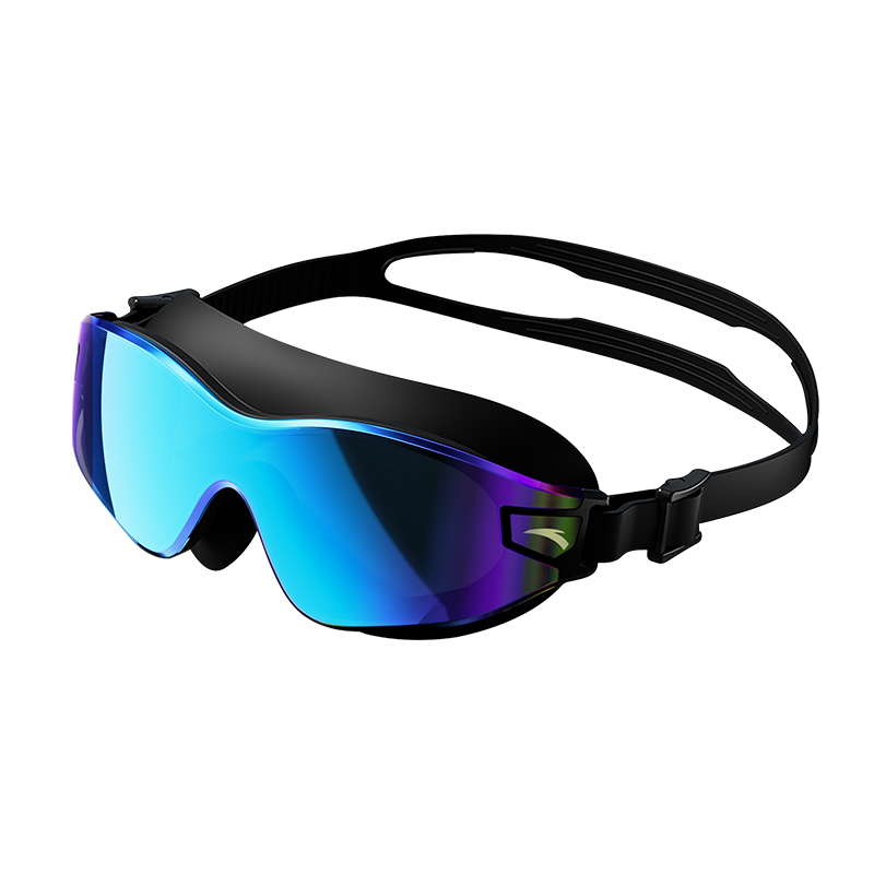 ANTA Men's Large Frame Coated Waterproof Anti-Fog Swimming Goggles and Professional Adult Swim Cap Set
