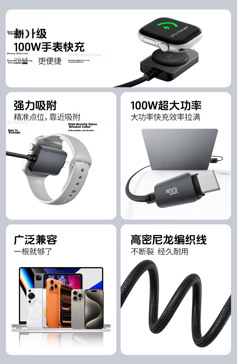 Beimo Apple Watch Charger iWatch Magnetic Charging Dock 100W Fast Charge Type-C Cable Compatible with Apple Watch S11/10/9/iPhone 17 Pro Max 2