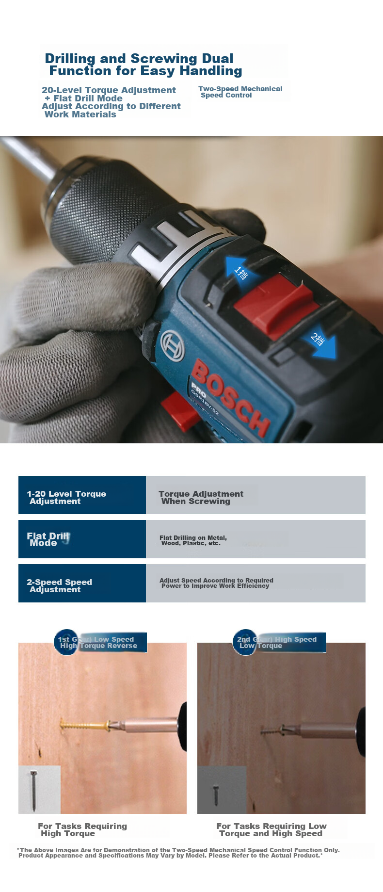 BOSCH Cordless Lithium Battery Screwdriver Drill GSR 18V-52 with Dual 2.0Ah Batteries 5