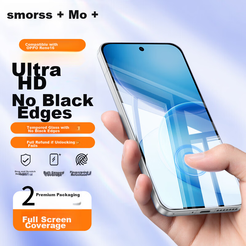 Smorss [2-Pack No Black Edges] Tempered Glass Screen Protector for OPPO Reno16, High-Definition Anti-Drop, Scratch-Resistant, Anti-Fingerprint Full-Coverage Protective Film