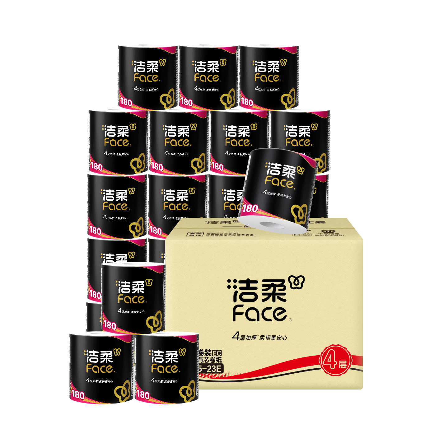 C&S Core Roll Toilet Paper, Black Face 4-Ply 180g*23 Rolls, Thick And Durable Toilet Paper, Tissue Paper, Whole Box