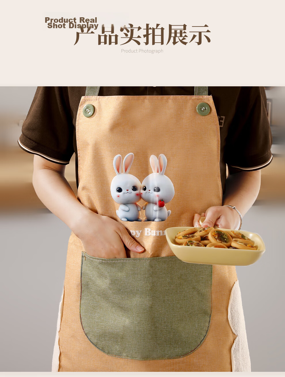 Good Wife Apron Thickened Waterproof Kitchen Oil-Proof Cartoon Print Japanese Style Fashion Waist Apron with Hand Wiping Function 15