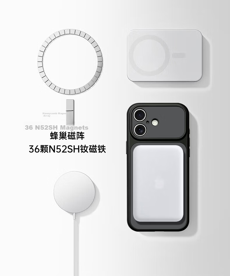 NEYAA iPhone 17 Case Magsafe Magnetic Lens Full Coverage Shockproof Minimalist Stylish Colorblock Matte Gray White 12