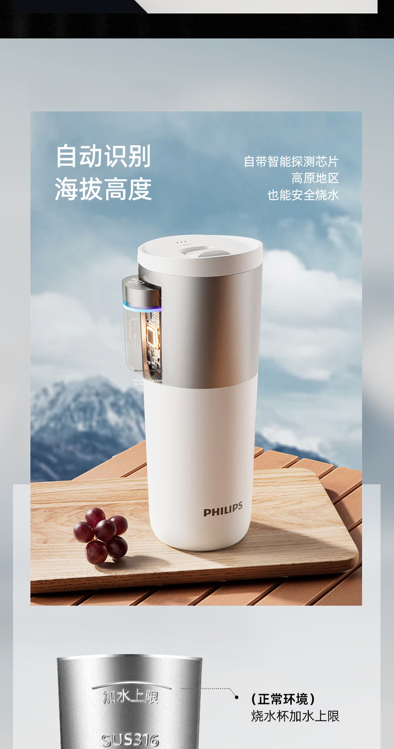 PHILIPS Car Kettle Portable Electric Water Boiler 12V 24V 220V Universal Car Travel Water Heater 17