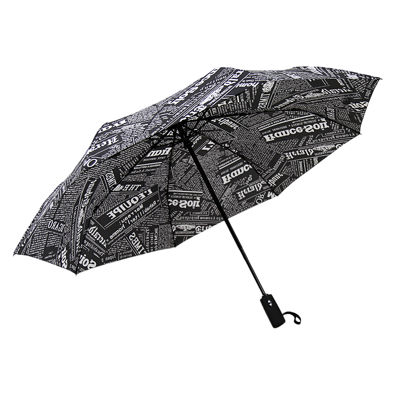 C'mon Fully Automatic Umbrella, Three-Fold Large Size, Windproof Reinforced Men's Business Folding Umbrella, Black Newspaper Automatic Umbrella